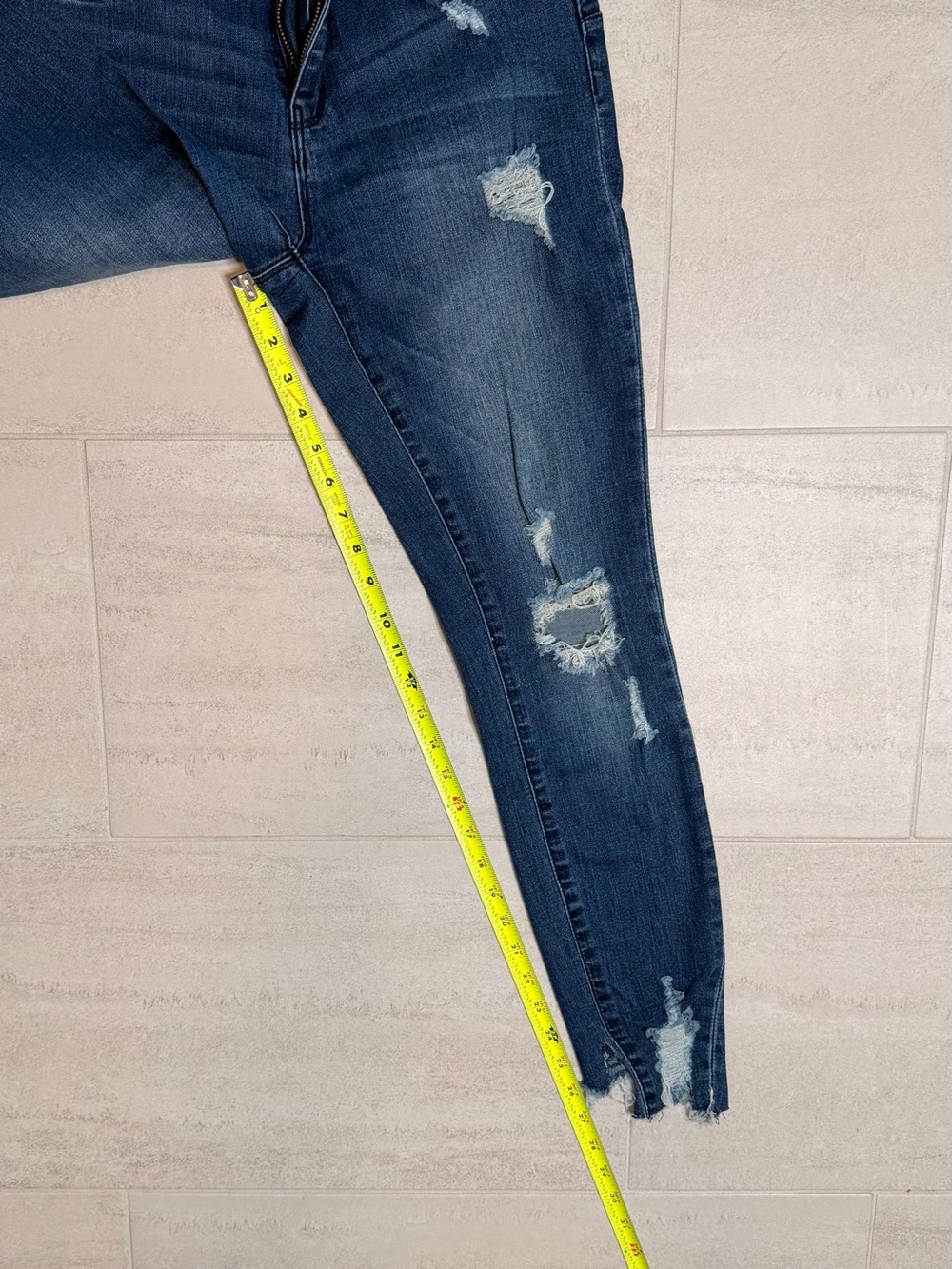 Dark Blue Skinny Jeans with Frayed Hem - Picture 3 of 9